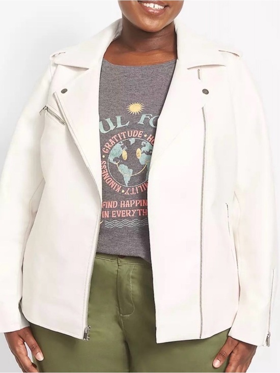 Lane Bryant Jackets & Blazers - Lane Bryant Cream Moto Jacket with Silver Zippers